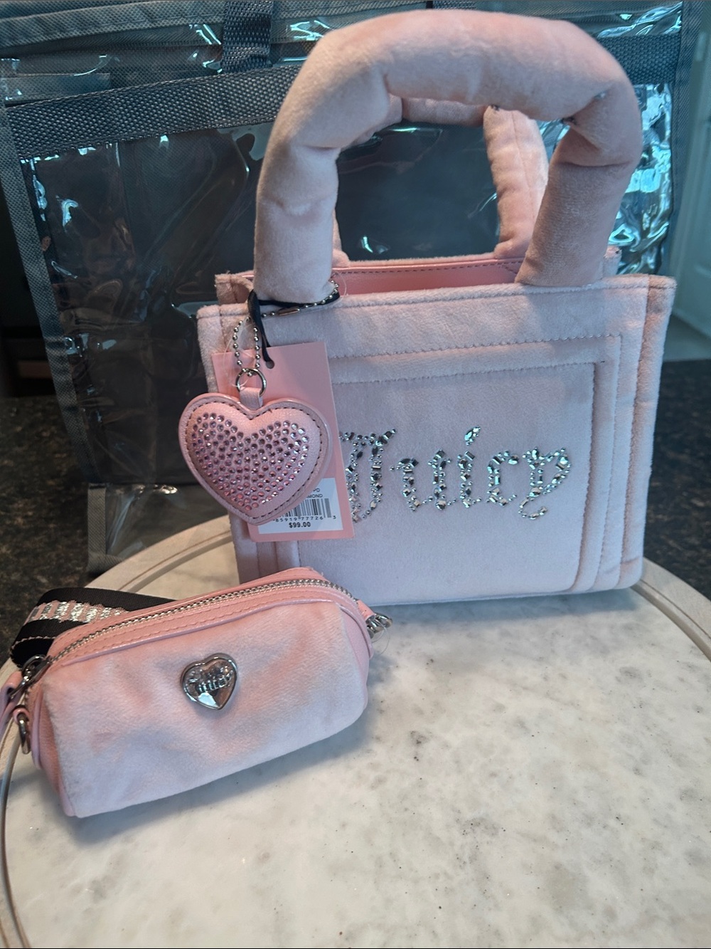 Juicy Couture NWT Plush Pink Mini Tote with Matching Pink Pouch